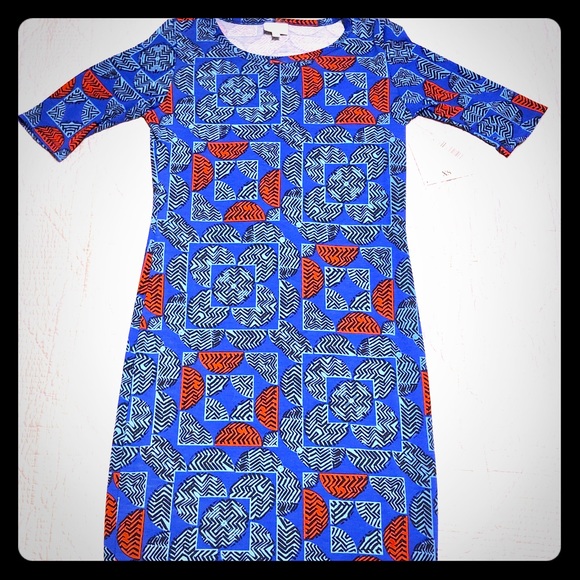 NWT LuLaRoe “Julia” Blue Red Pencil Midi Dress - Picture 1 of 1